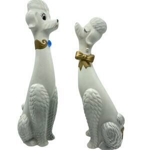 Vintage Napco Japan long-neck poodle figurines 1950 Kitsch MCM 13” White‎ Set